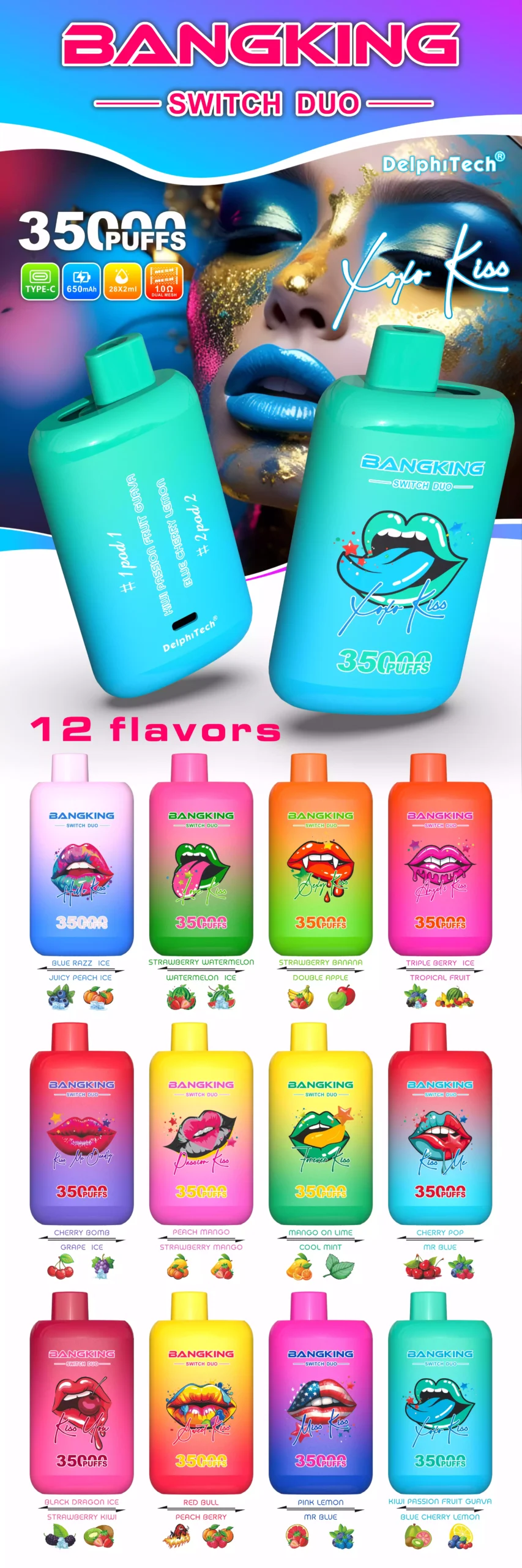 BANG KING 35K Puffs Switch Duo - Dvouukusni vape s brzim prebacivanjem