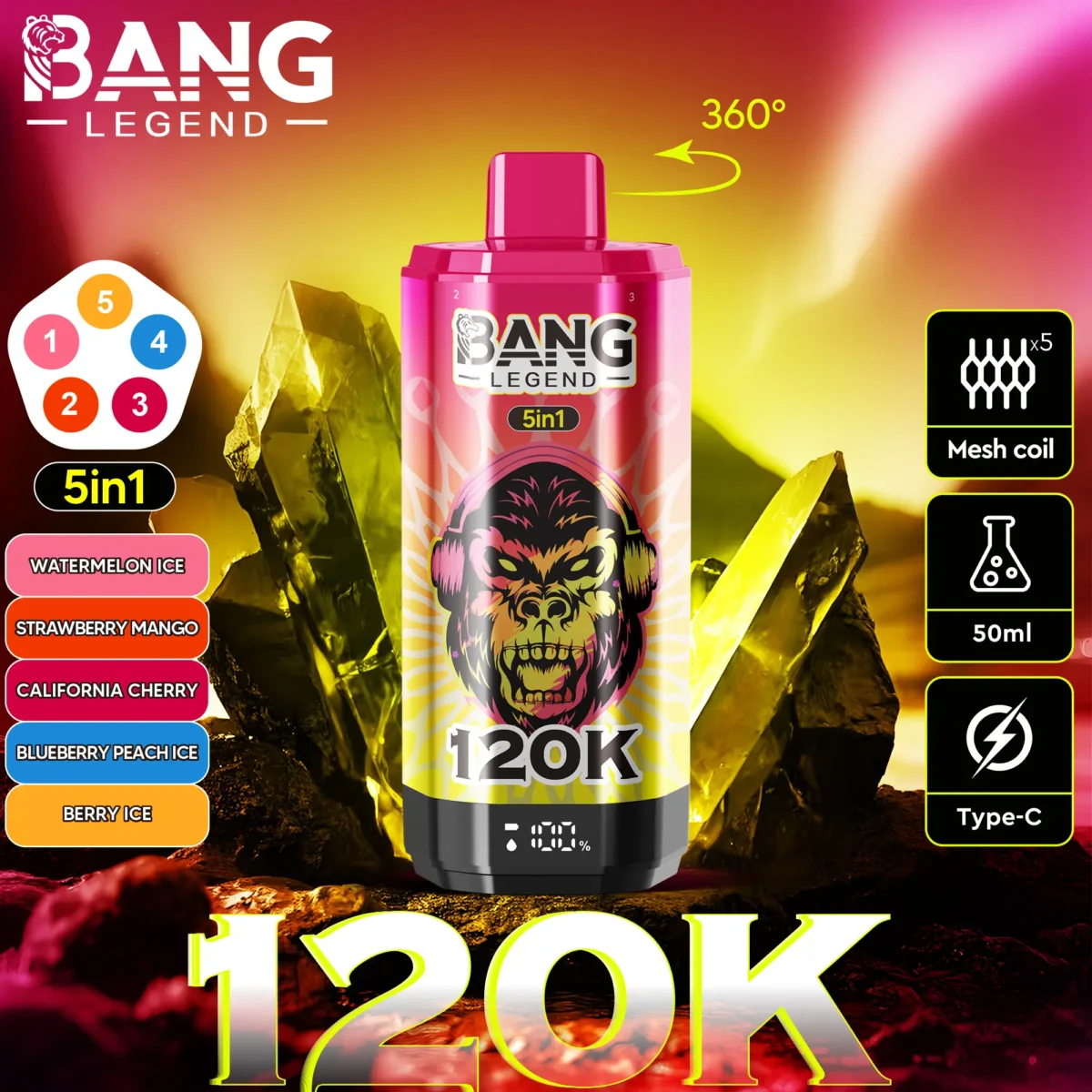 Bang Legend 120K Puffs 5 u 1 - Vape sa 5 okusa i 60ml e-tekućine