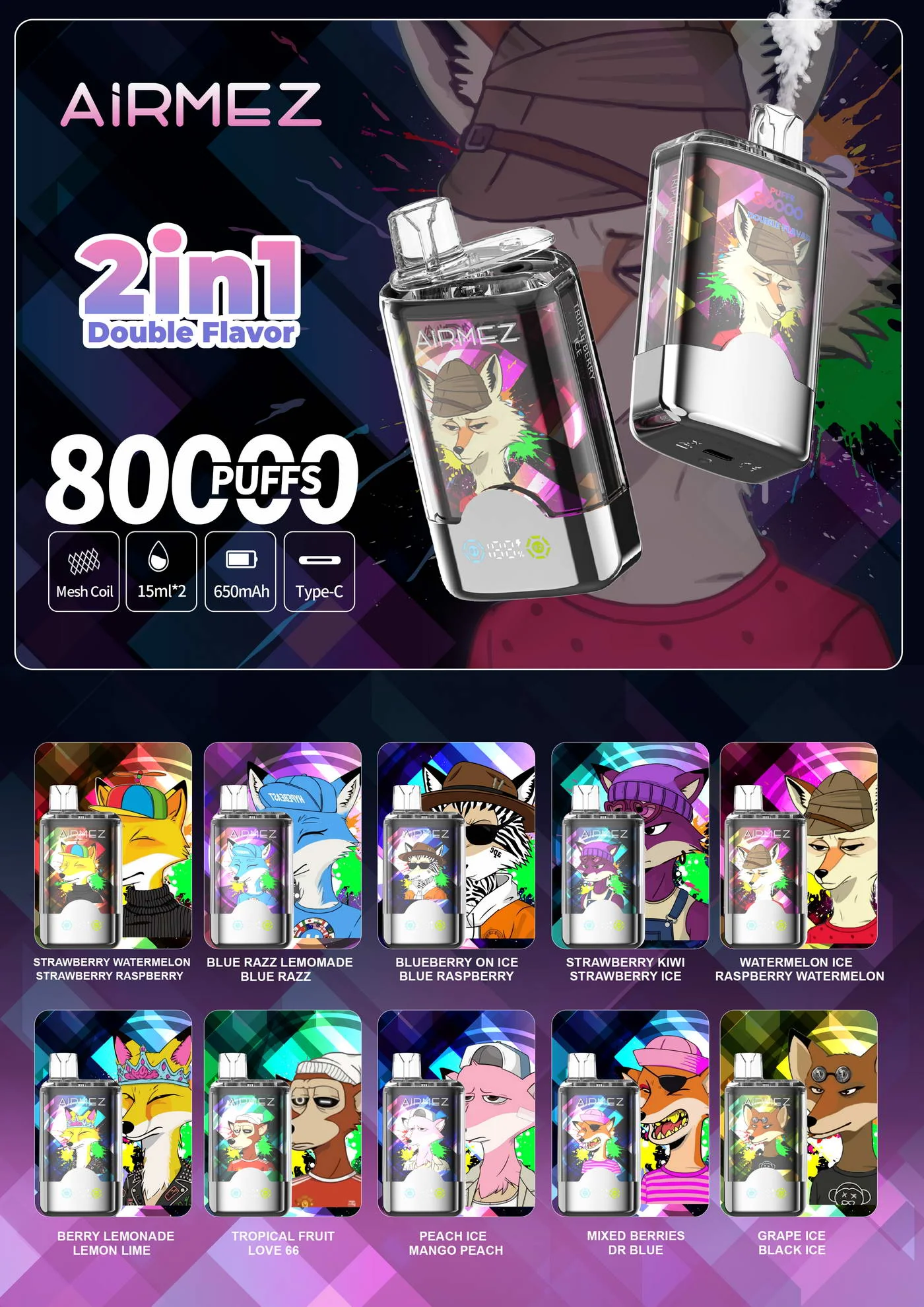 Airmez FOX 80K Puffs 2 IN 1 Produktska Fotografija