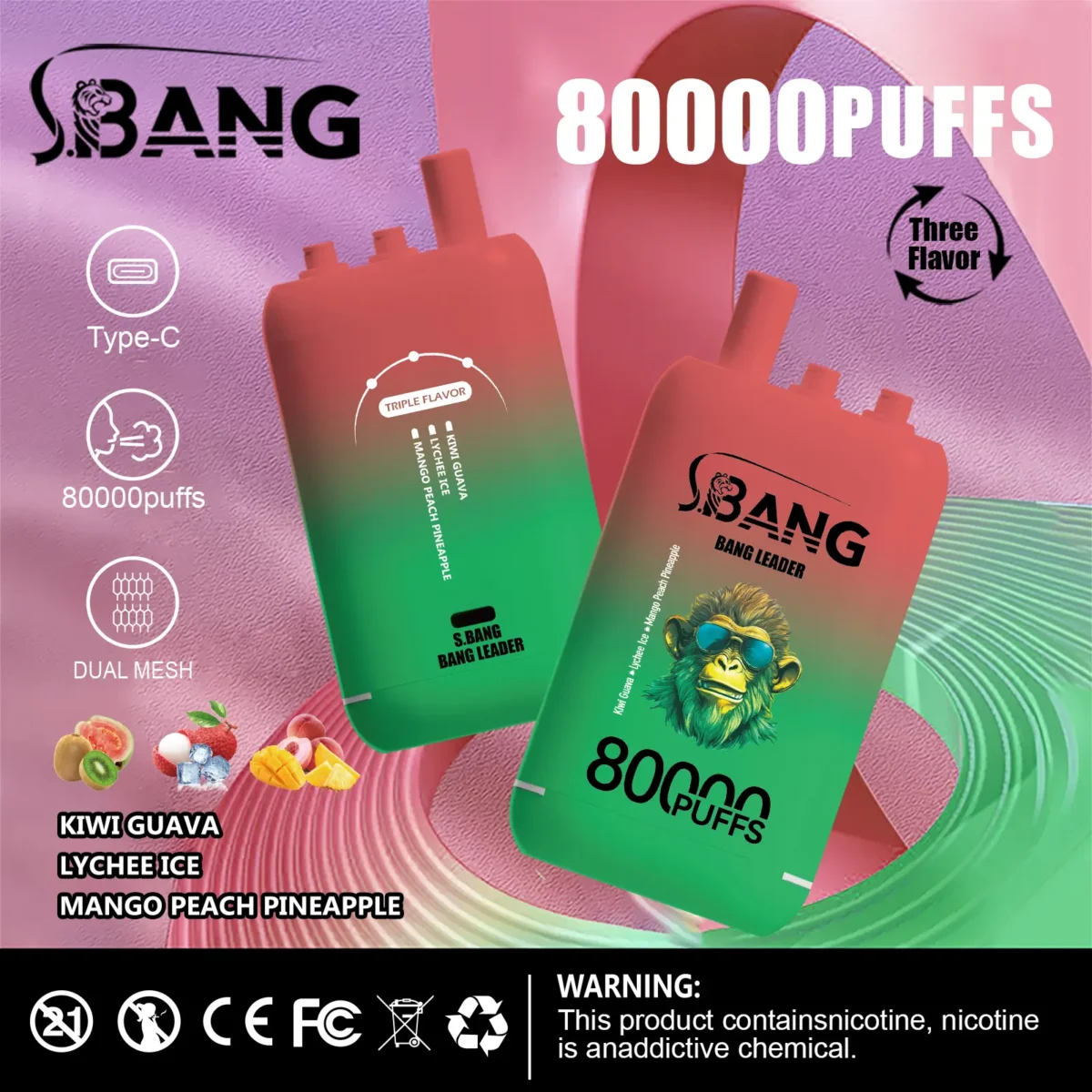 Bang Leader 80000 Puffs 3 IN 1 - Vape sa 3 okusa i 42ml e-tekućine